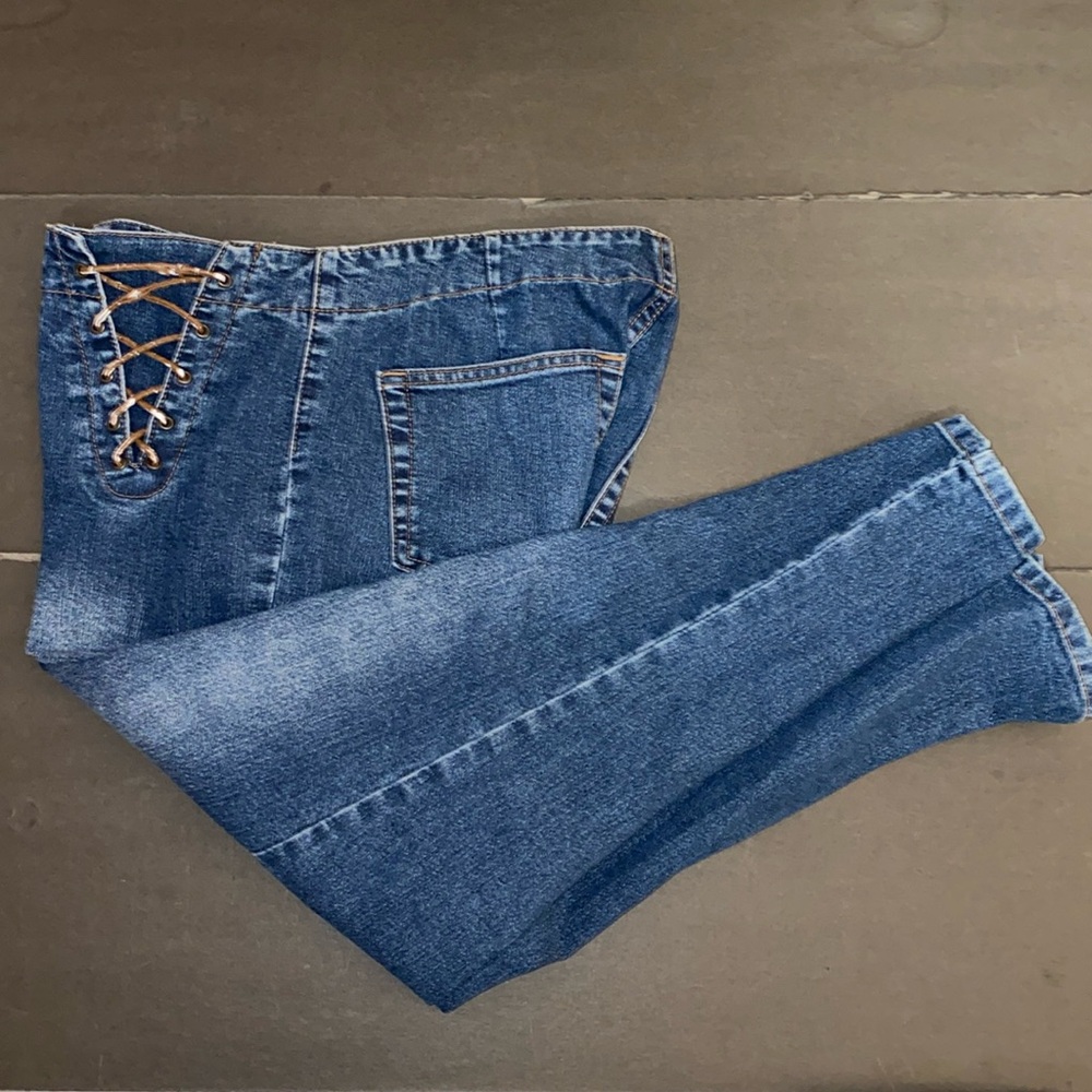 Mecca Medium Washout Lace Tie Straight Leg Denim Jeans